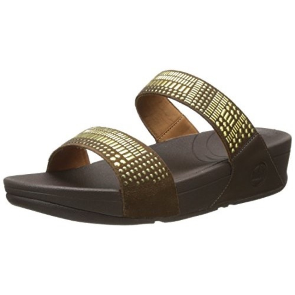 FitFlop Flare Slide Brown‎ Suede Gold Studded Sandals Womens 9 419-167
